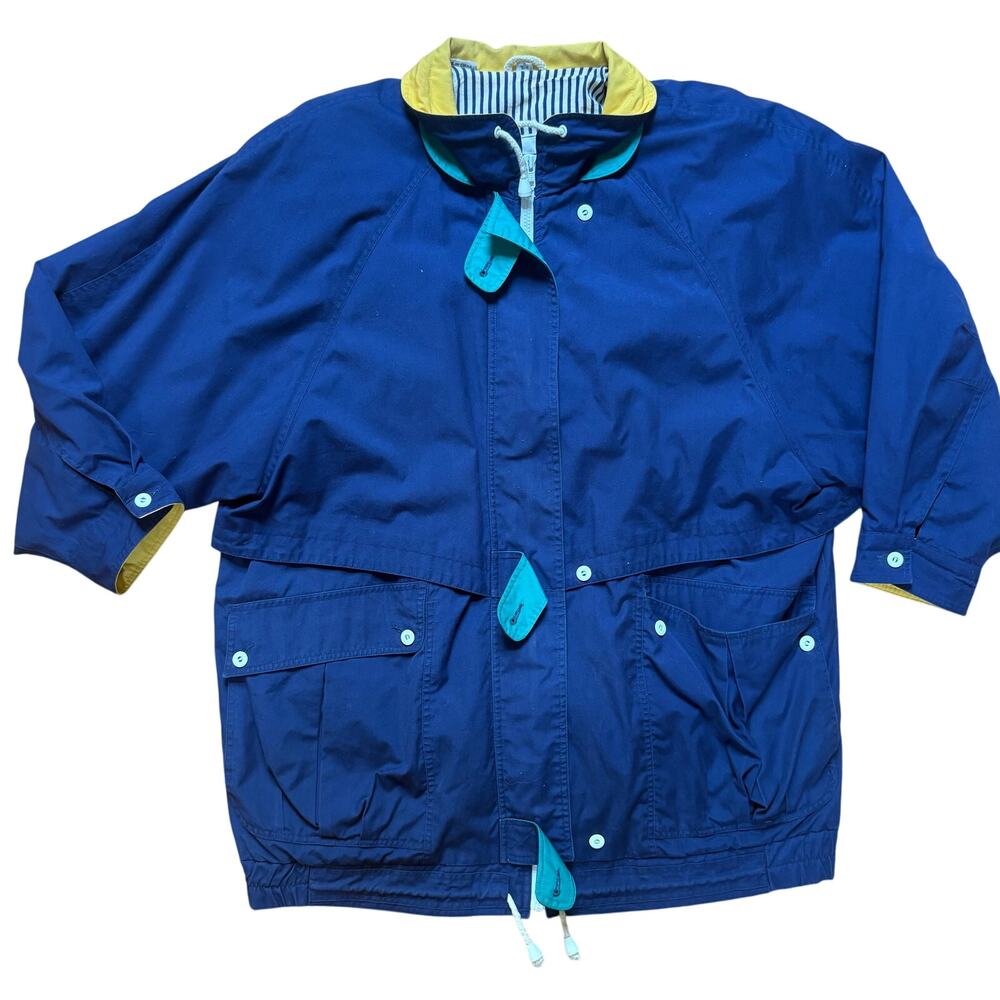 BRAEFAIR vintage blue‎ yellow nautical full zip utility jacket SIZE XL